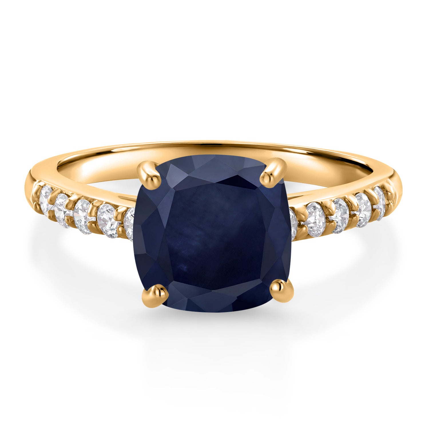 3.02 Ct Cushion Blue Sapphire G/H Lab Grown Diamond 10K Yellow Gold Engagement Ring