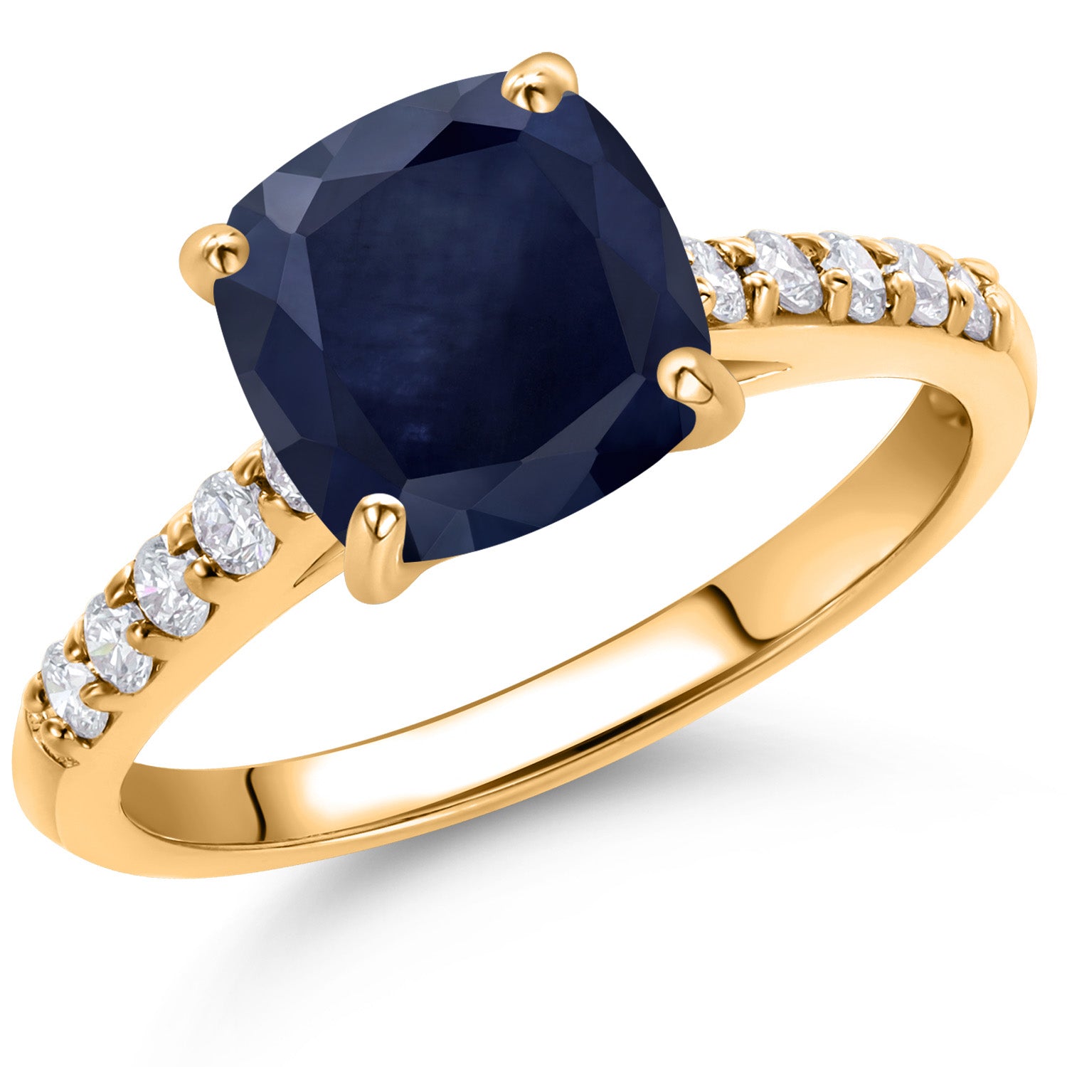 3.02 Ct Cushion Blue Sapphire G/H Lab Grown Diamond 10K Yellow Gold Engagement Ring