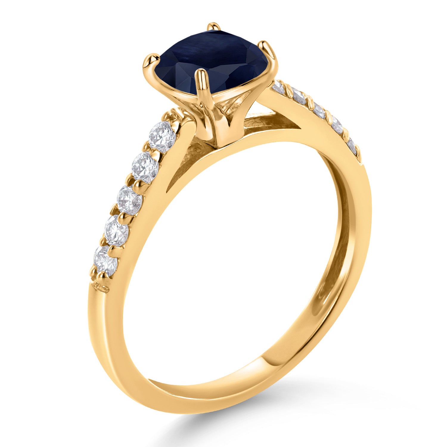 3.02 Ct Cushion Blue Sapphire G/H Lab Grown Diamond 10K Yellow Gold Engagement Ring