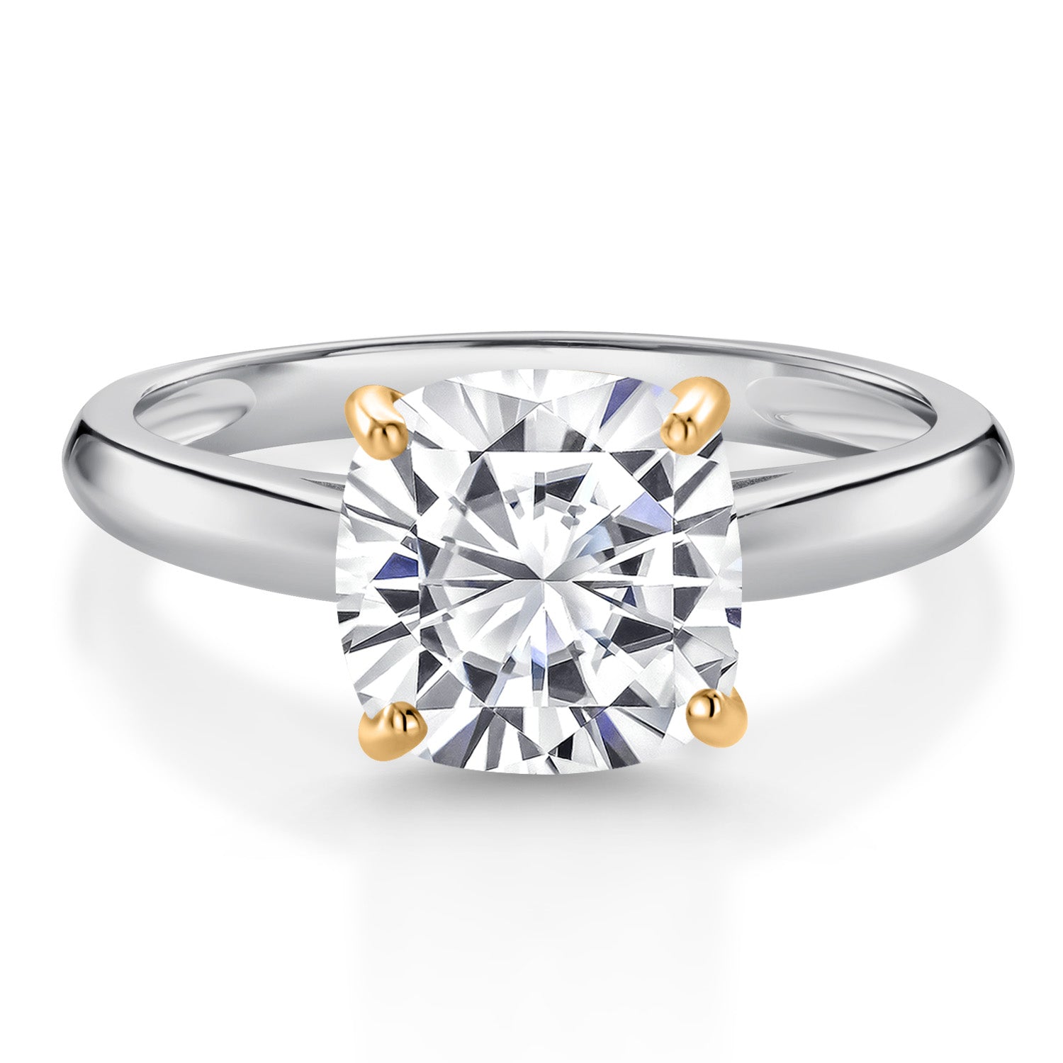 10K White and Yellow Gold White Moissanite Solitaire Engagement Ring For Women (2.40 Cttw, Cushion 8MM, Gemstone Birthstone, Available In Size 5, 6, 7, 8, 9)