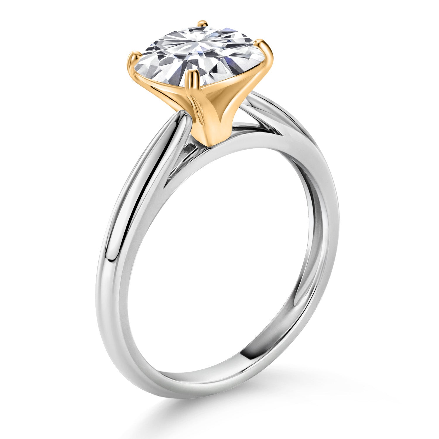 10K White and Yellow Gold White Moissanite Solitaire Engagement Ring For Women (2.40 Cttw, Cushion 8MM, Gemstone Birthstone, Available In Size 5, 6, 7, 8, 9)