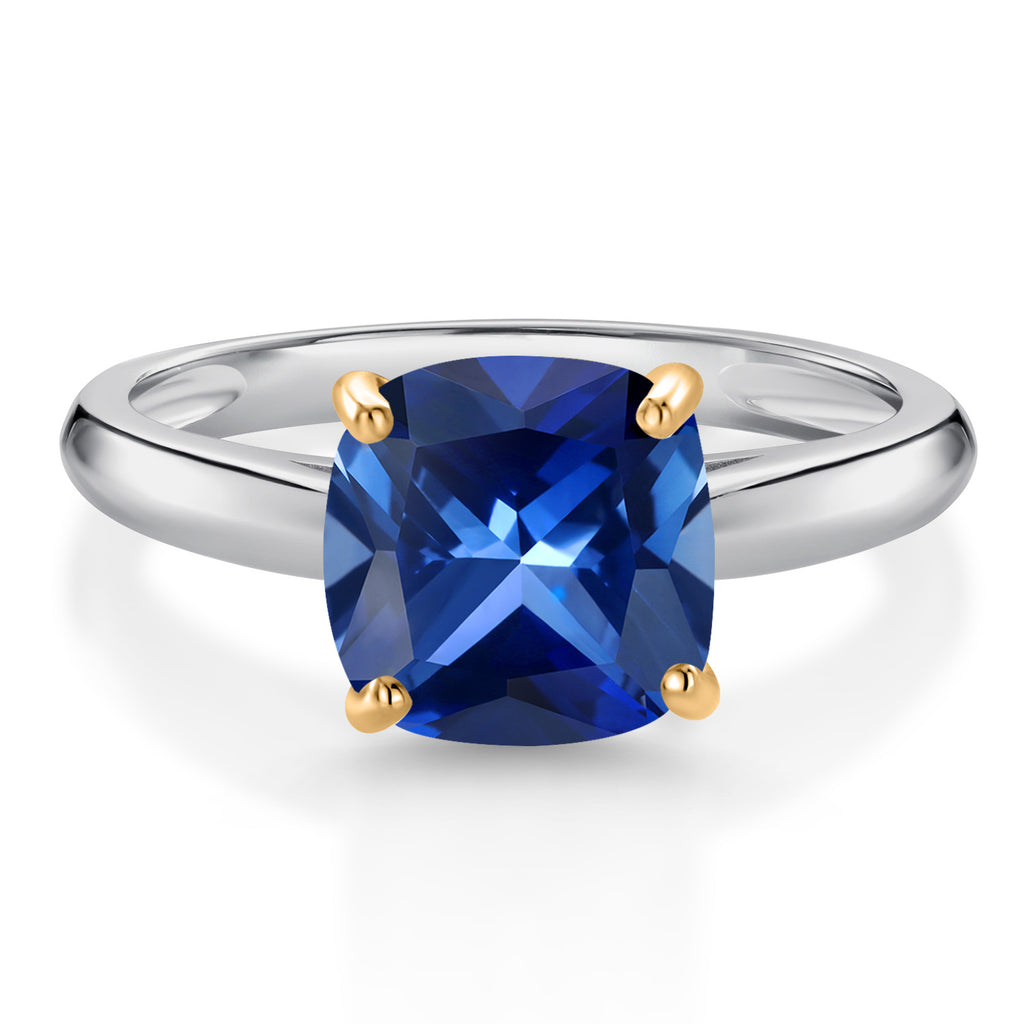 Blue Created Sapphire - September_7_Ring in 10K Two Tone Gold
