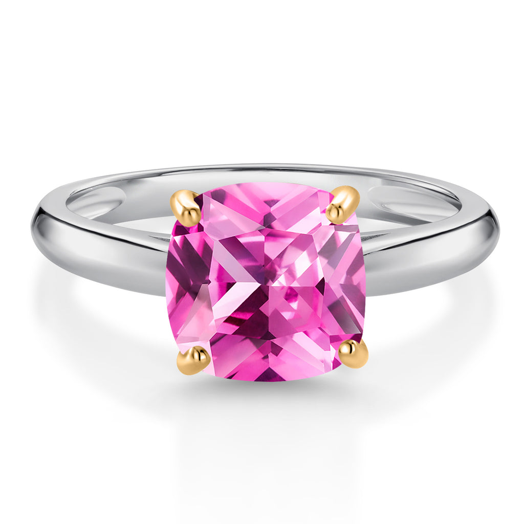 Pink Created Sapphire - September_6_Ring in 10K Two Tone Gold