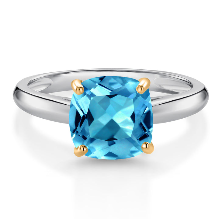 Swiss Blue Topaz - November_8_Ring in 10K Two Tone Gold