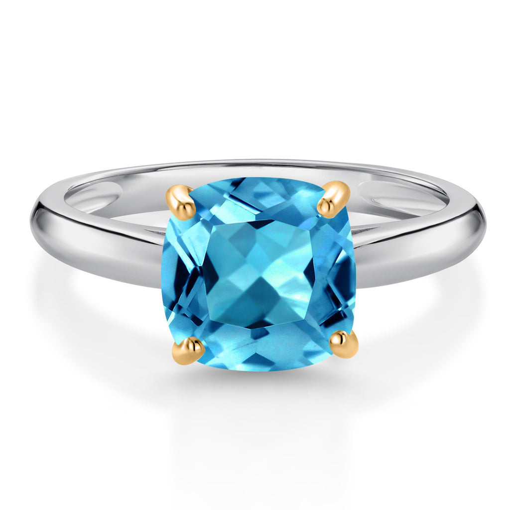 Swiss Blue Topaz - November_7_Ring in 10K Two Tone Gold