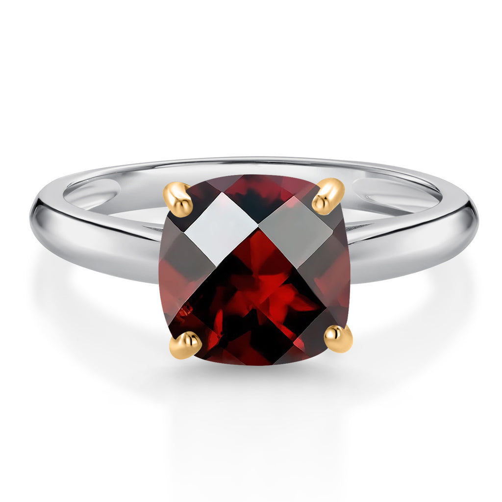 Garnet-Checkerboard - January_5_Ring in 10K Two Tone Gold