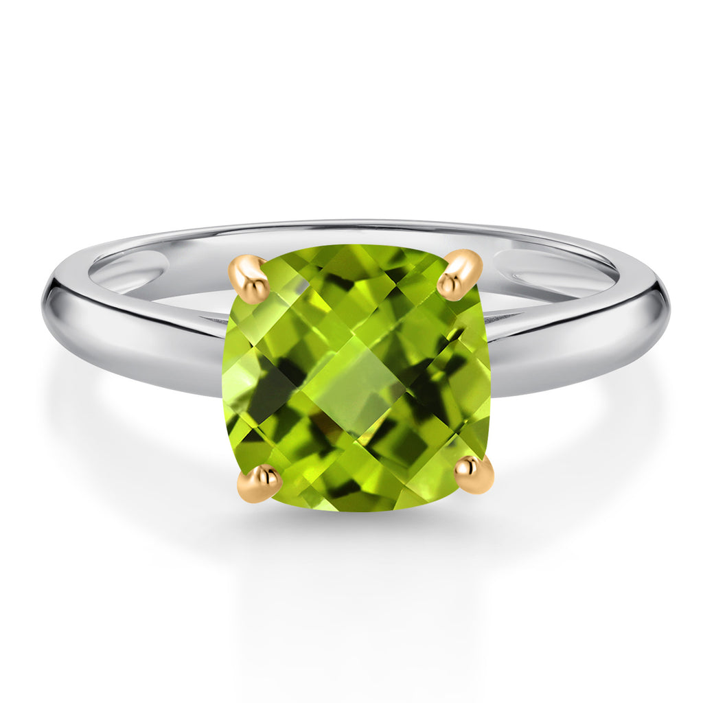 Peridot-Checkerboard - August_5_Ring in 10K Two Tone Gold