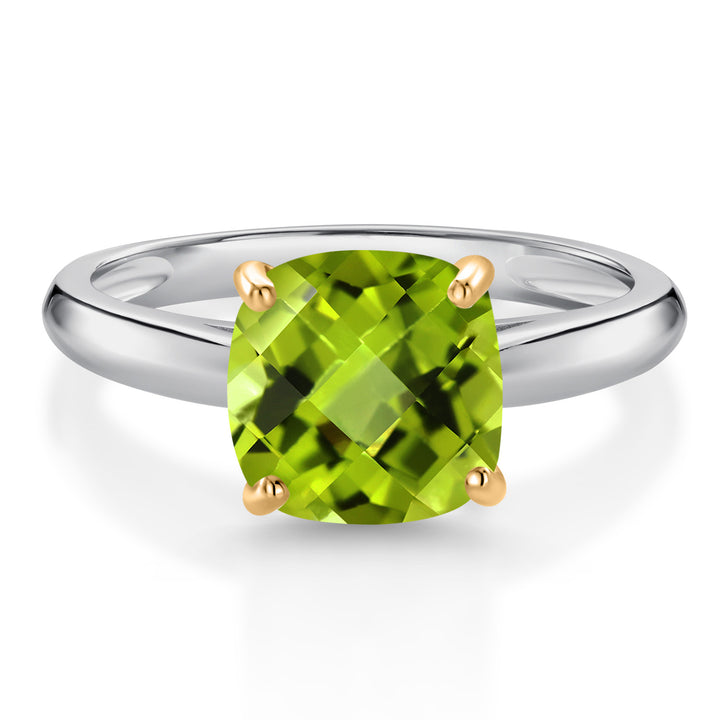 Peridot-Checkerboard - August_6_Ring in 10K Two Tone Gold