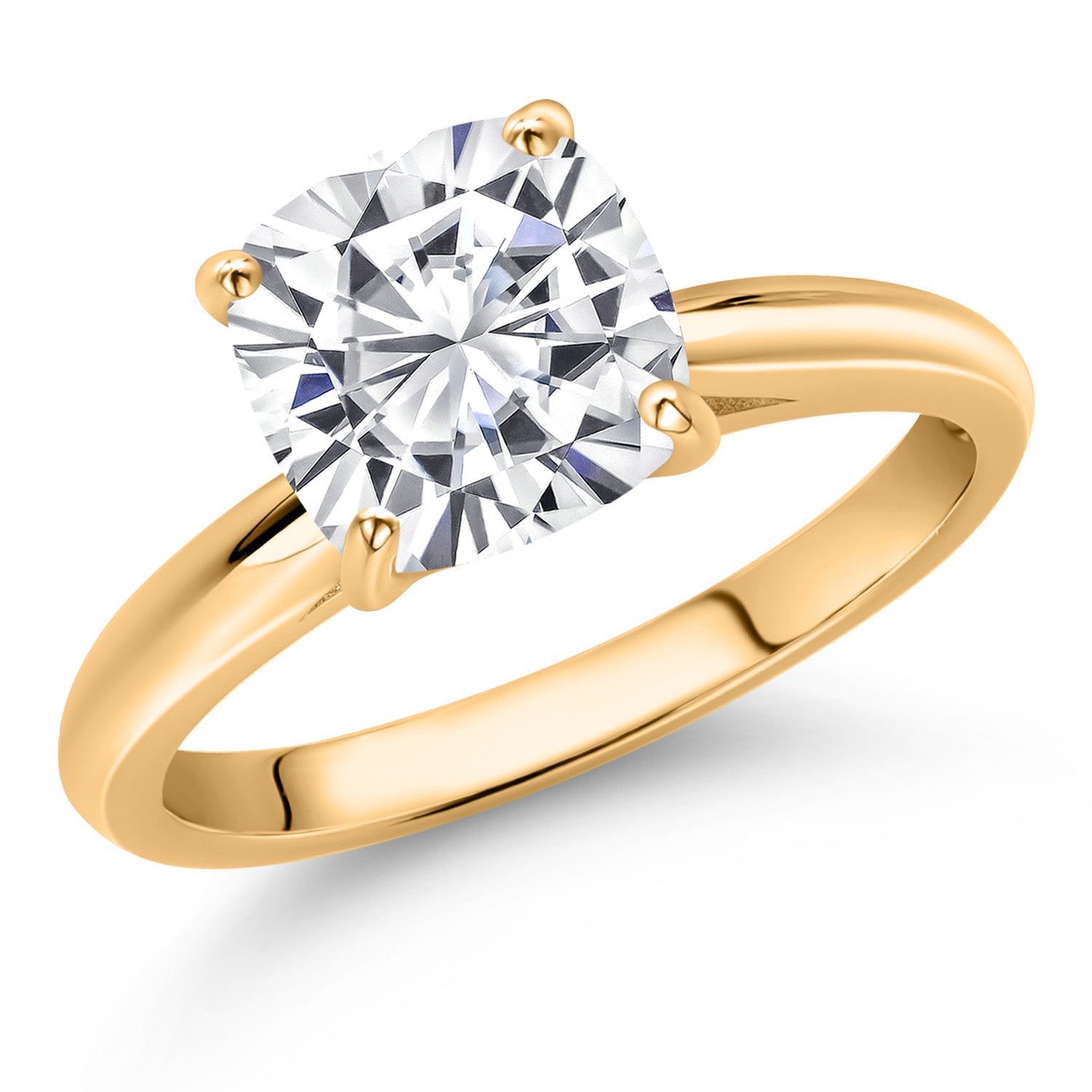 10K Yellow Gold White Moissanite Solitaire Engagement Ring For Women (2.40 Cttw, Cushion 8MM, Gemstone Birthstone, Available In Size 5, 6, 7, 8, 9)