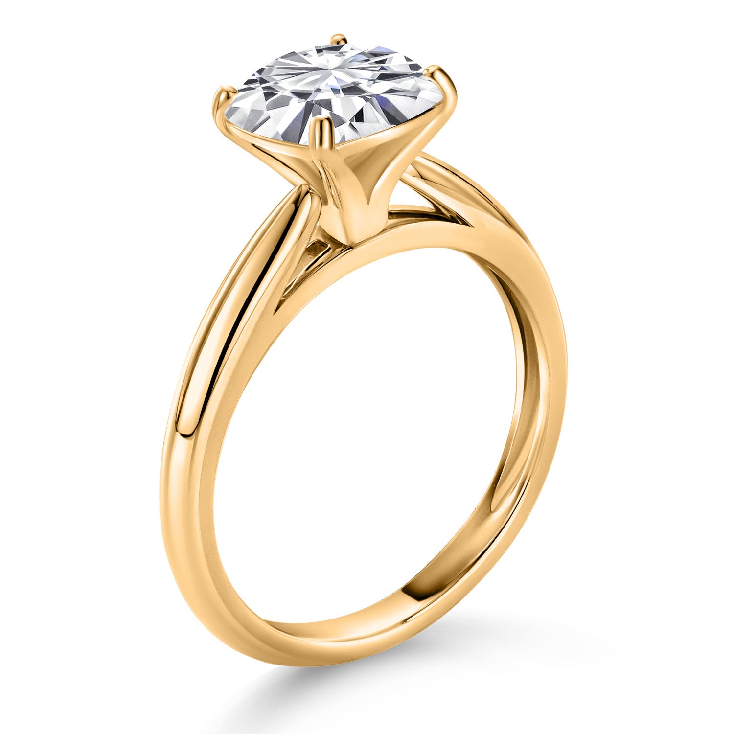 10K Yellow Gold White Moissanite Solitaire Engagement Ring For Women (2.40 Cttw, Cushion 8MM, Gemstone Birthstone, Available In Size 5, 6, 7, 8, 9)