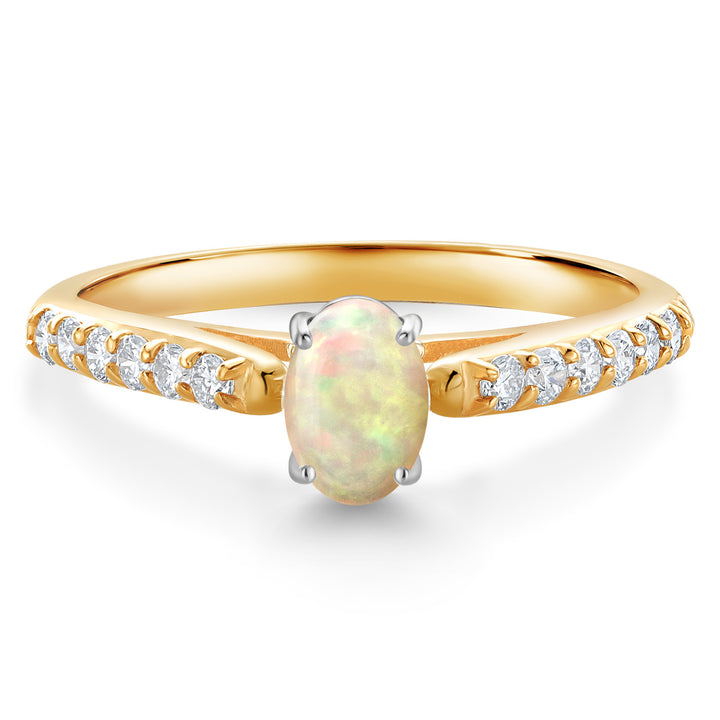 Ethiopian Opal-Cabochon - October_Ring in 10K Two Tone Gold