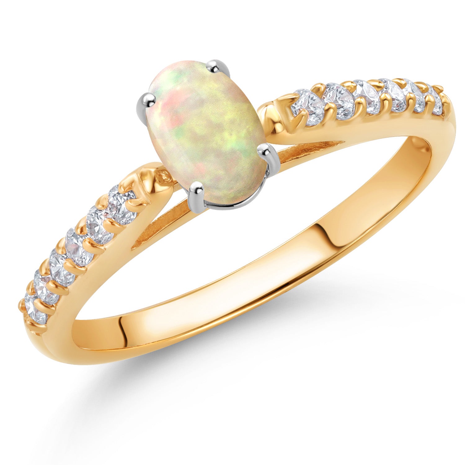 Ethiopian Opal-Cabochon - October_Ring in 10K Two Tone Gold