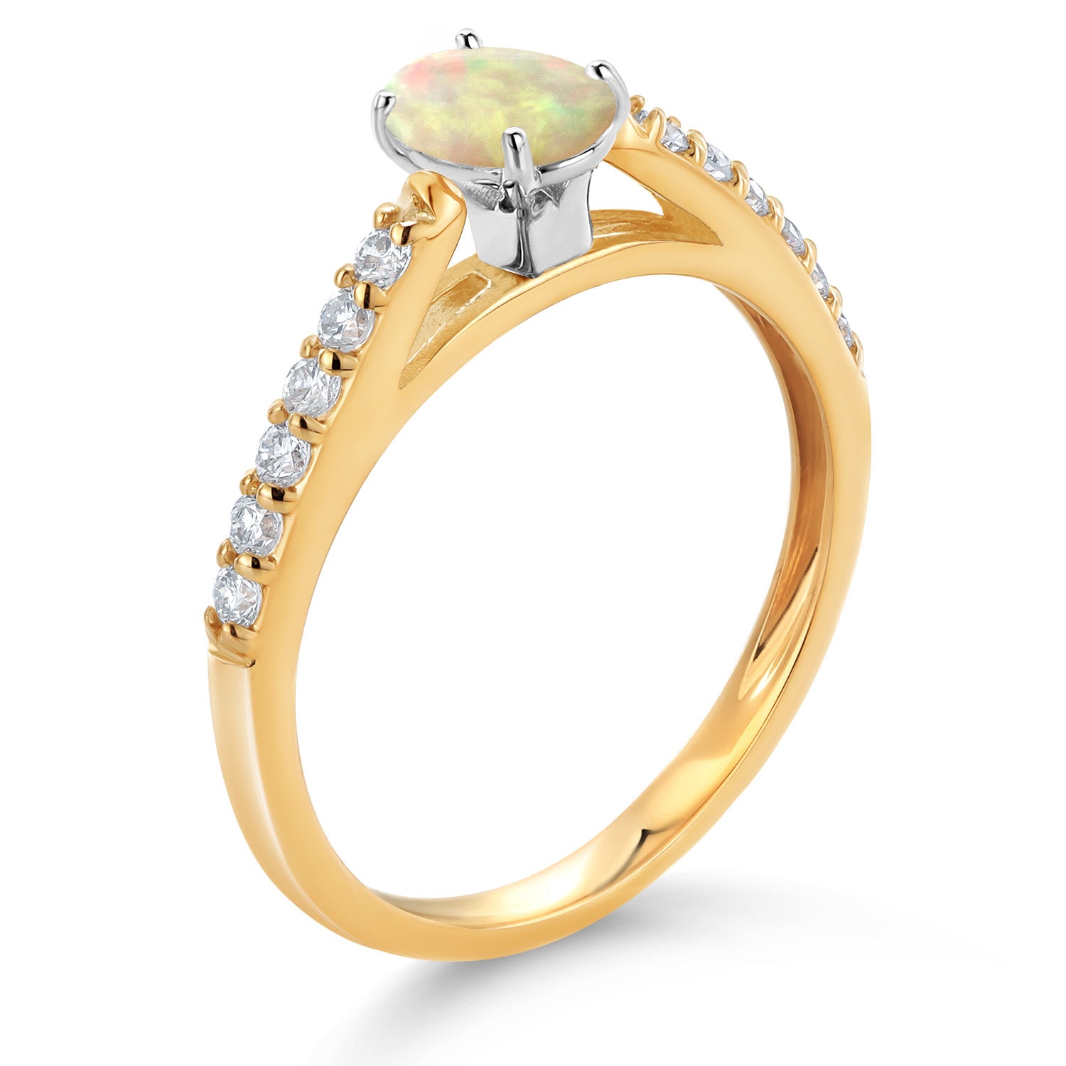 Ethiopian Opal-Cabochon - October_Ring in 10K Two Tone Gold