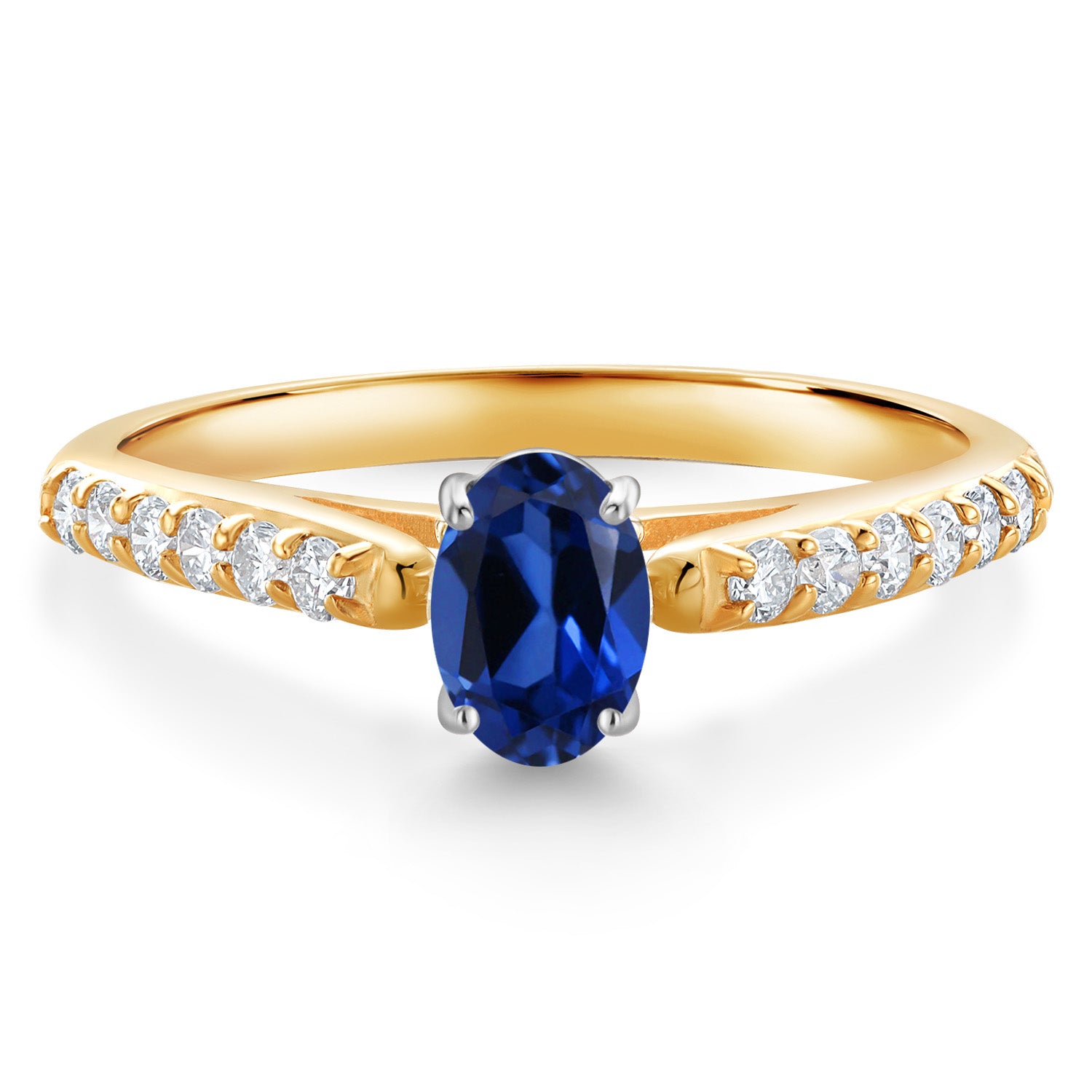 Blue Created Sapphire - September_9_Ring in 10K Two Tone Gold