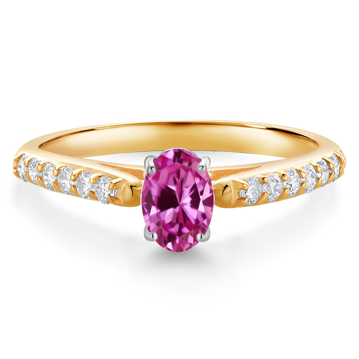 Pink Created Sapphire - September_5_Ring in 10K Two Tone Gold