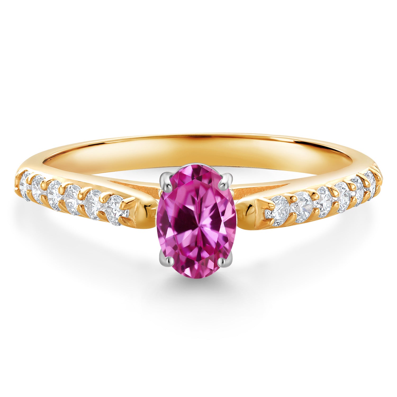 Pink Created Sapphire - September_8_Ring in 10K Two Tone Gold