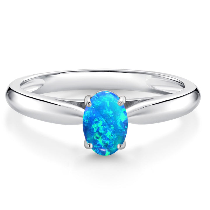 Blue Simulated Opal_7_Ring in 10K White Gold