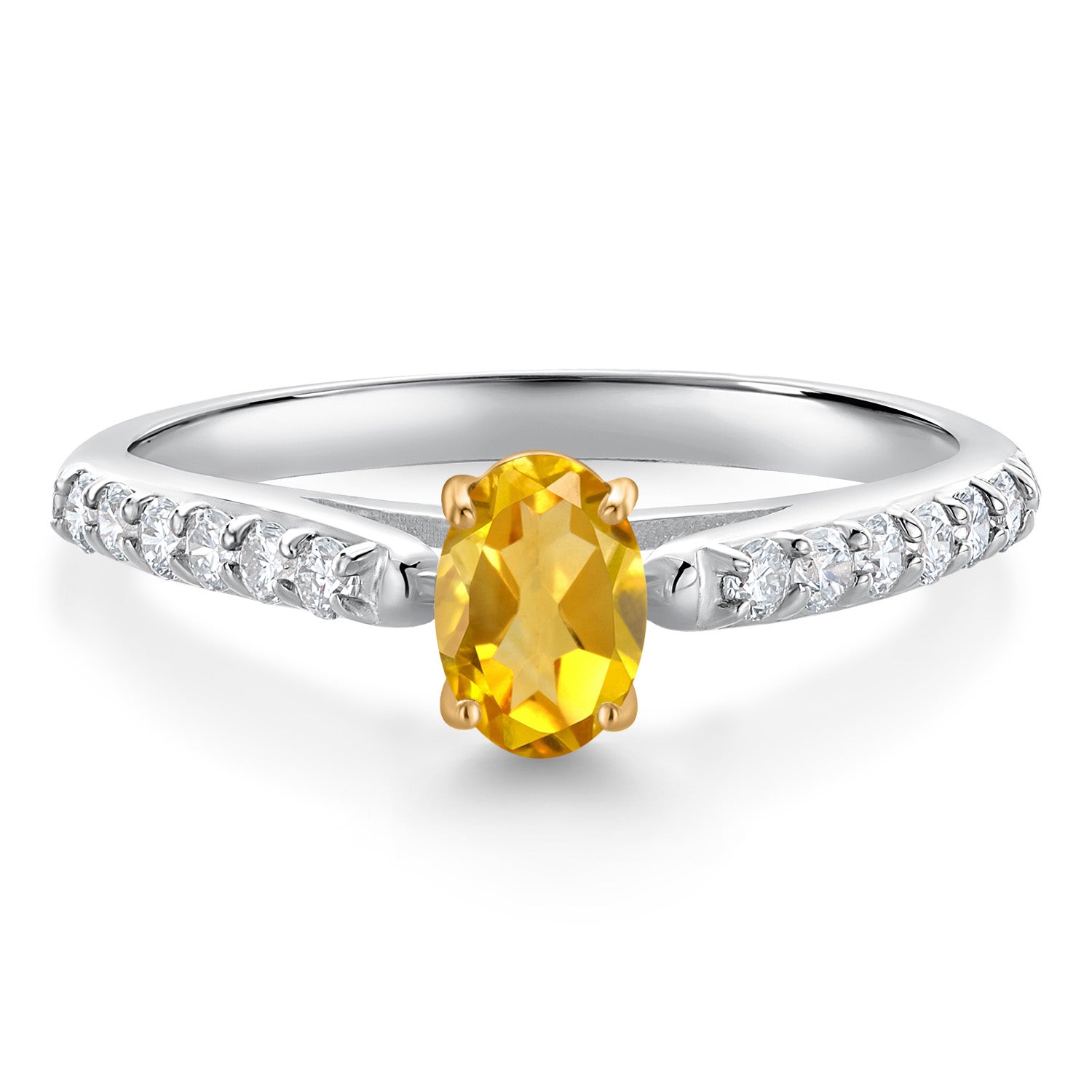 10K White and Yellow Gold Yellow Citrine and White Lab Grown Diamond Engagement Ring For Women (0.63 Cttw, Oval 6X4MM, Gemstone November Birthstone, Available In Size 5, 6, 7, 8, 9)