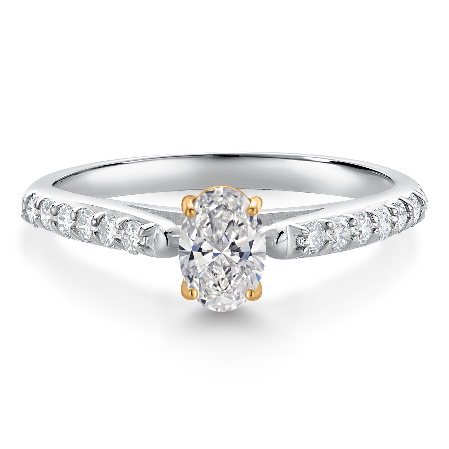 10K Two Tone Gold White Lab Grown Diamond Engagement Ring For Women | 0.58 Cttw | Oval 6X4MM | Gemstone April Birthstone | Available in Size 5,6,7,8,9