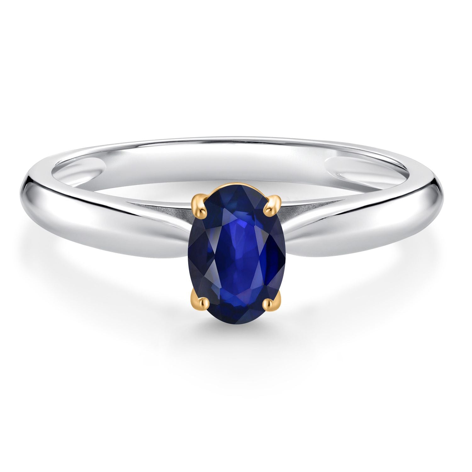 0.55 Ct Oval Blue Sapphire 10K White and Yellow Gold Solitaire Engagement Ring