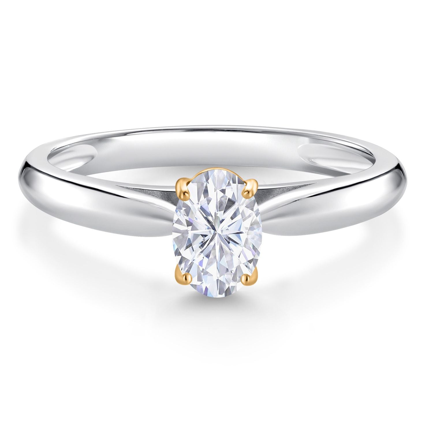 925 Silver and 10K Yellow Gold Solitaire Engagement Ring Oval Moissanite (0.50 Cttw)