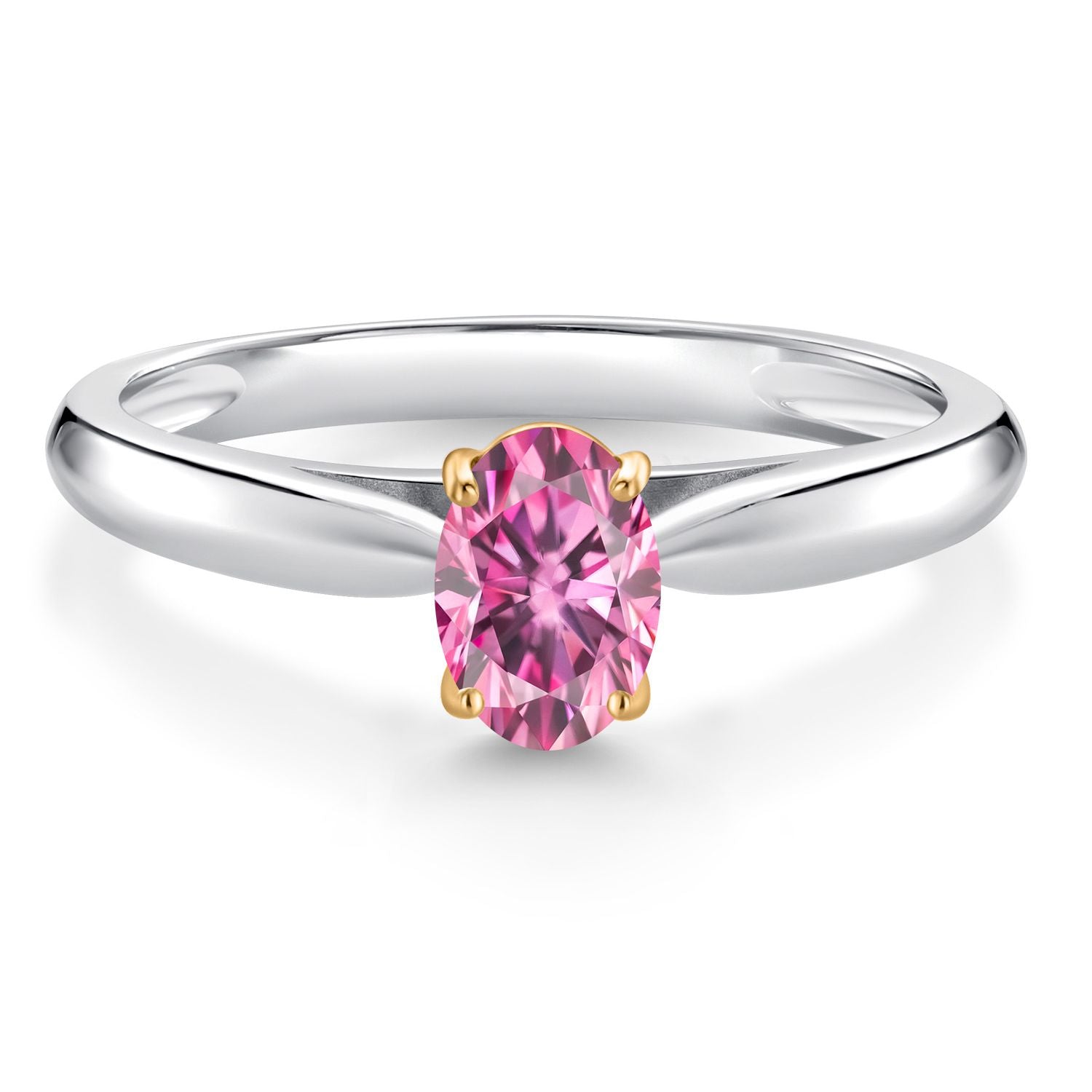 925 Silver and 10K Yellow Gold Solitaire Engagement Ring Pink Oval Moissanite (0.46 Cttw)