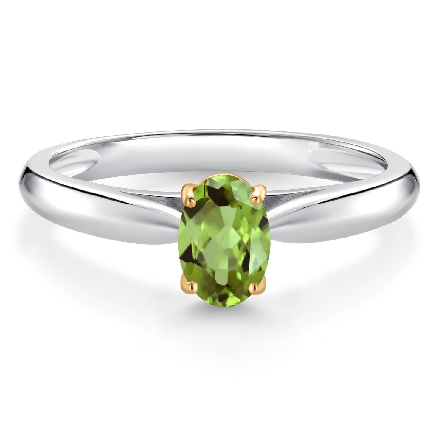 0.50 Ct Oval Green Peridot 925 Silver and 10K Yellow Gold Solitaire Engagement Ring