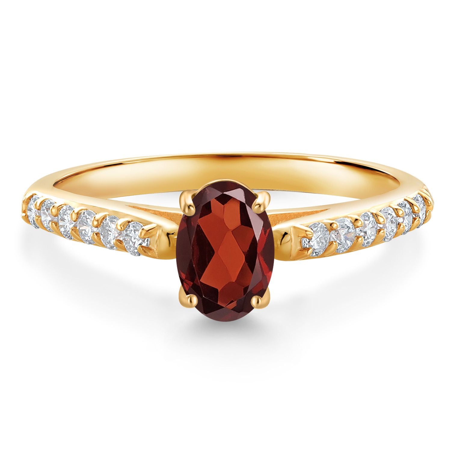 10K Yellow Gold Red Garnet and White Lab Grown Diamond Engagement Ring For Women (1.05 Cttw, Oval 7X5MM, Gemstone January Birthstone, Available In Size 5, 6, 7, 8, 9)