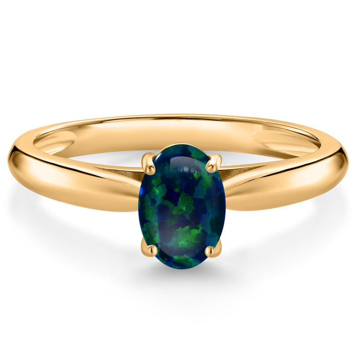 Green Simulated Opal-Cabochon - October_8_Ring in 10K Yellow Gold