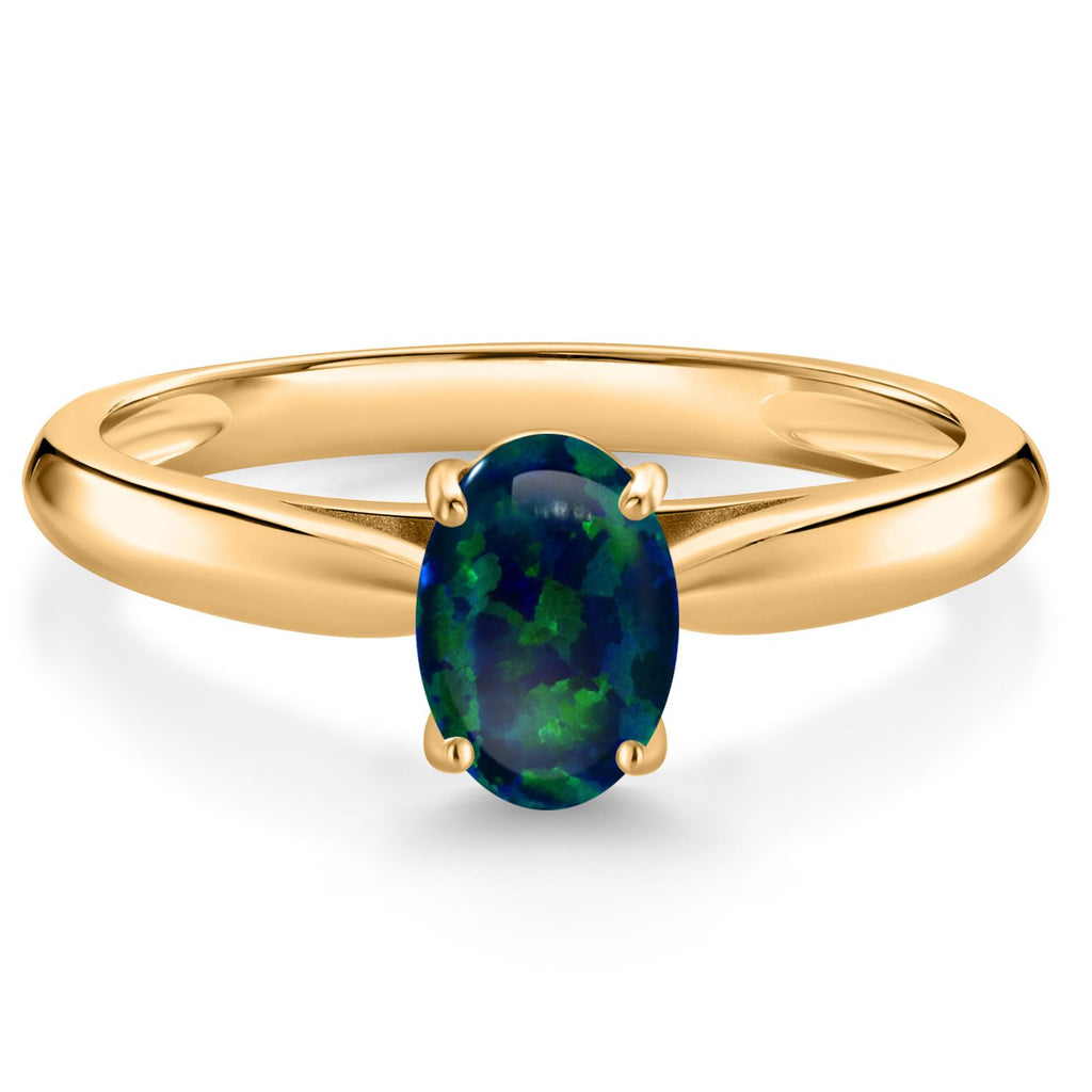 Green Simulated Opal-Cabochon - October_9_Ring in 10K Yellow Gold
