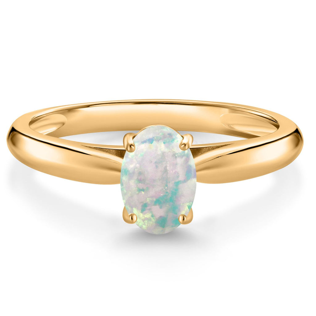 White Simulated Opal-Cabochon - October_6_Ring in 10K Yellow Gold