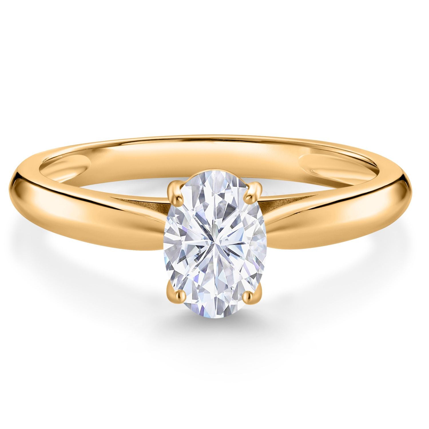 10K Yellow Gold White Moissanite Solitaire Engagement Ring For Women (0.90 Cttw, Oval 7X5MM, Gemstone Birthstone, Available In Size 5, 6, 7, 8, 9)