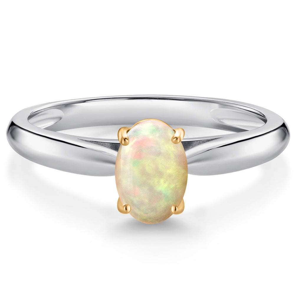 Ethiopian Opal-Cabochon - October_Ring in 925 Sterling Silver and 10K Yellow Gold