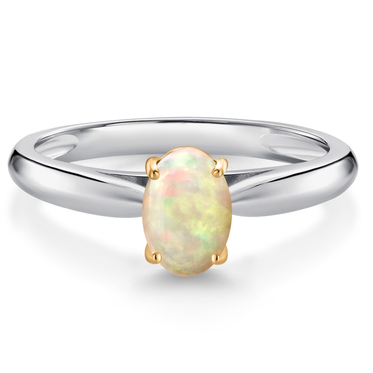 Ethiopian Opal-Cabochon - October_Ring in 925 Sterling Silver and 10K Yellow Gold