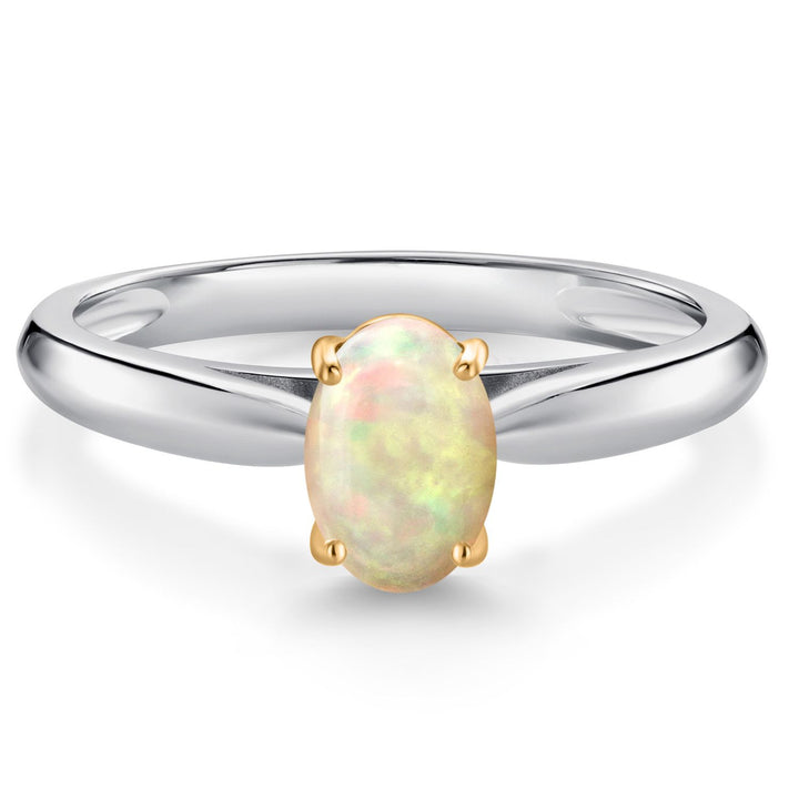 Ethiopian Opal-Cabochon - October_Ring in 925 Sterling Silver and 10K Yellow Gold