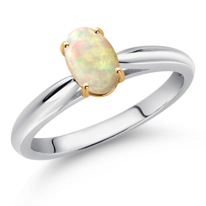 Ethiopian Opal-Cabochon - October_Ring in 925 Sterling Silver and 10K Yellow Gold