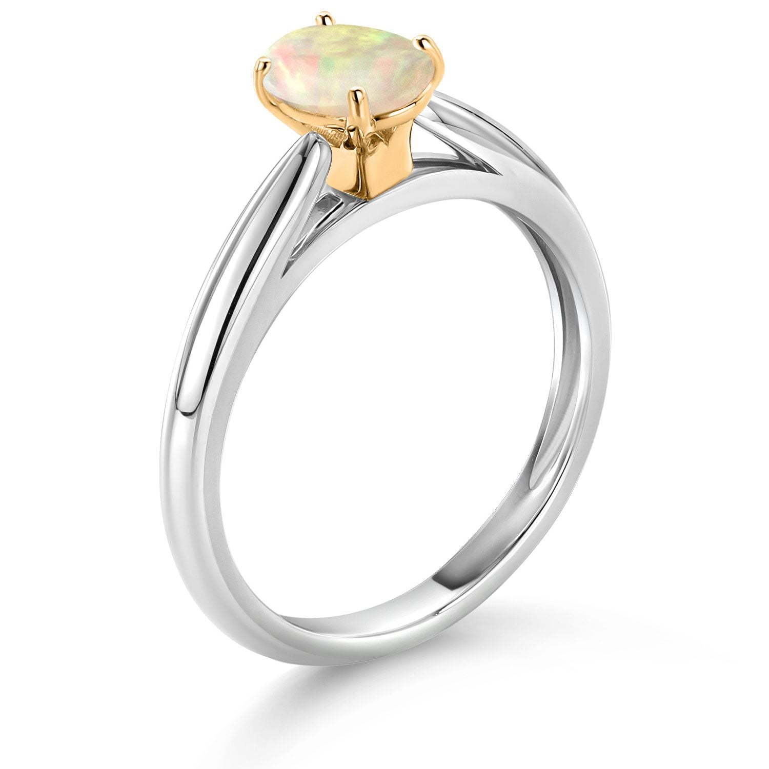 Ethiopian Opal-Cabochon - October_Ring in 925 Sterling Silver and 10K Yellow Gold