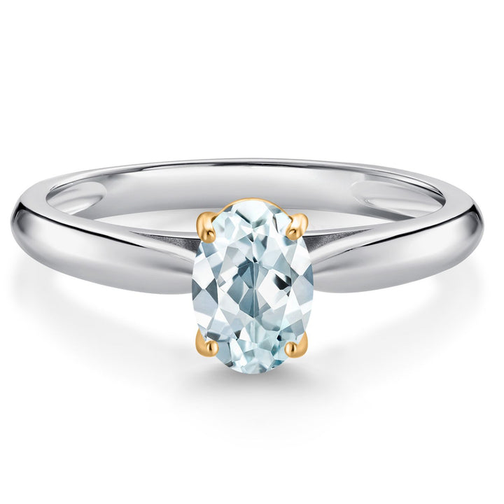 Aquamarine - March_5_Ring in 925 Sterling Silver and 10K Yellow Gold