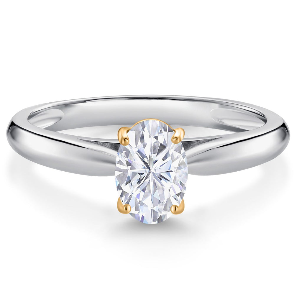 White Moissanite - April_9_Ring in 925 Sterling Silver and 10K Yellow Gold
