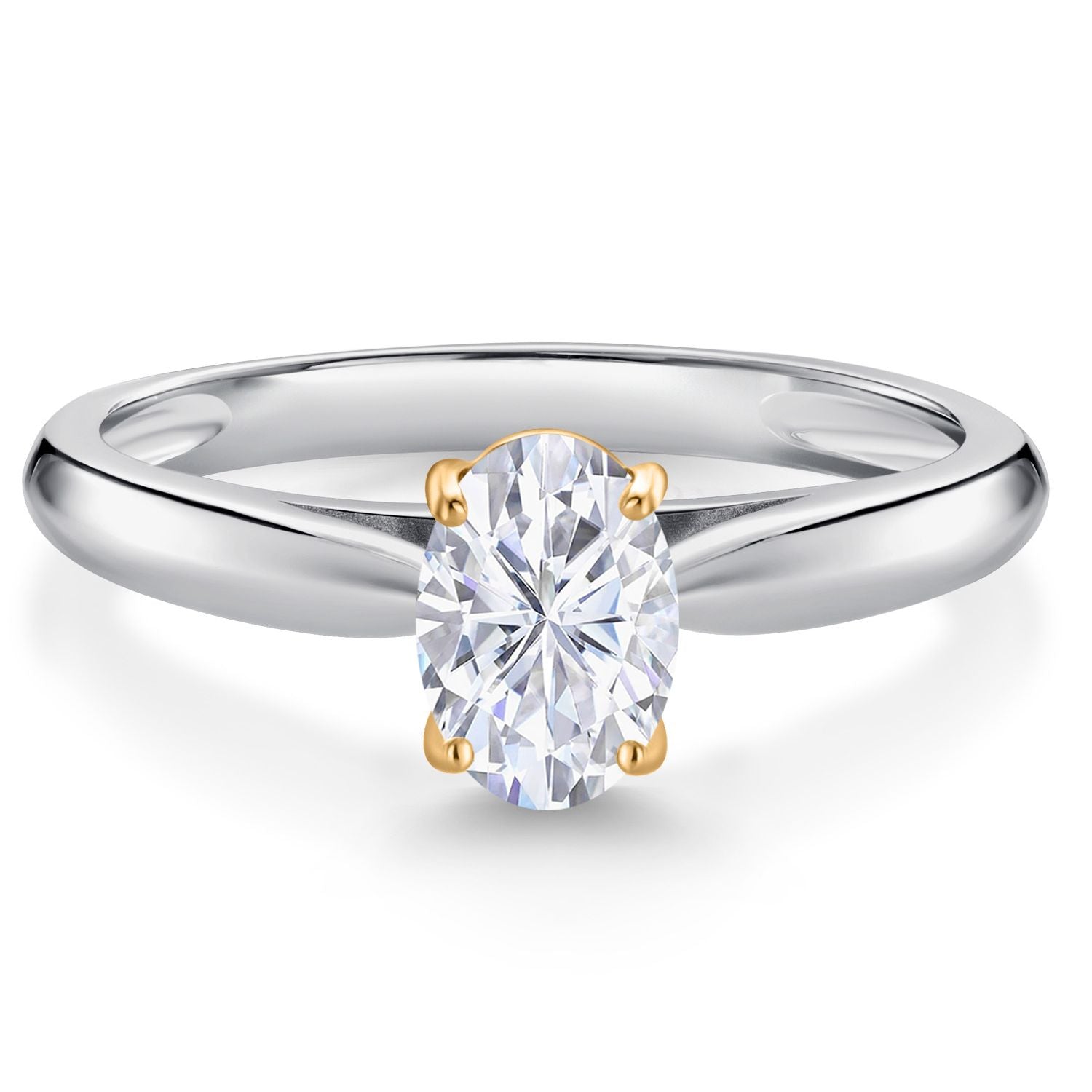 White Moissanite - April_9_Ring in 925 Sterling Silver and 10K Yellow Gold