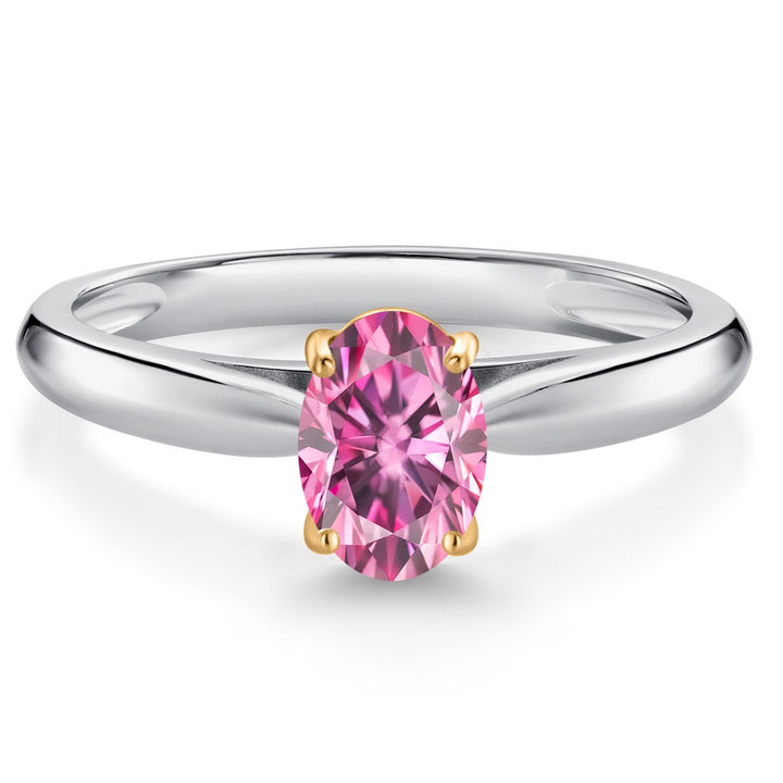 Pink Moissanite - April_5_Ring in 925 Sterling Silver and 10K Yellow Gold