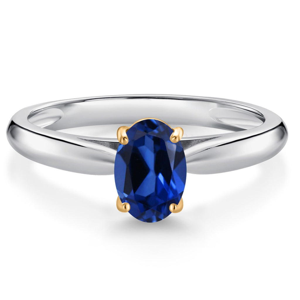 Blue Created Sapphire - September_9_Ring in 925 Sterling Silver and 10K Yellow Gold