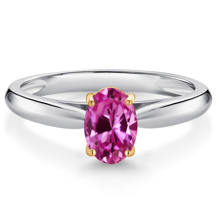Pink Created Sapphire - September_5_Ring in 925 Sterling Silver and 10K Yellow Gold
