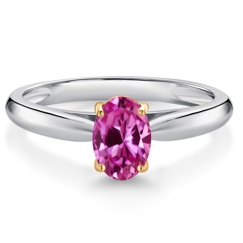 Pink Created Sapphire - September_9_Ring in 925 Sterling Silver and 10K Yellow Gold