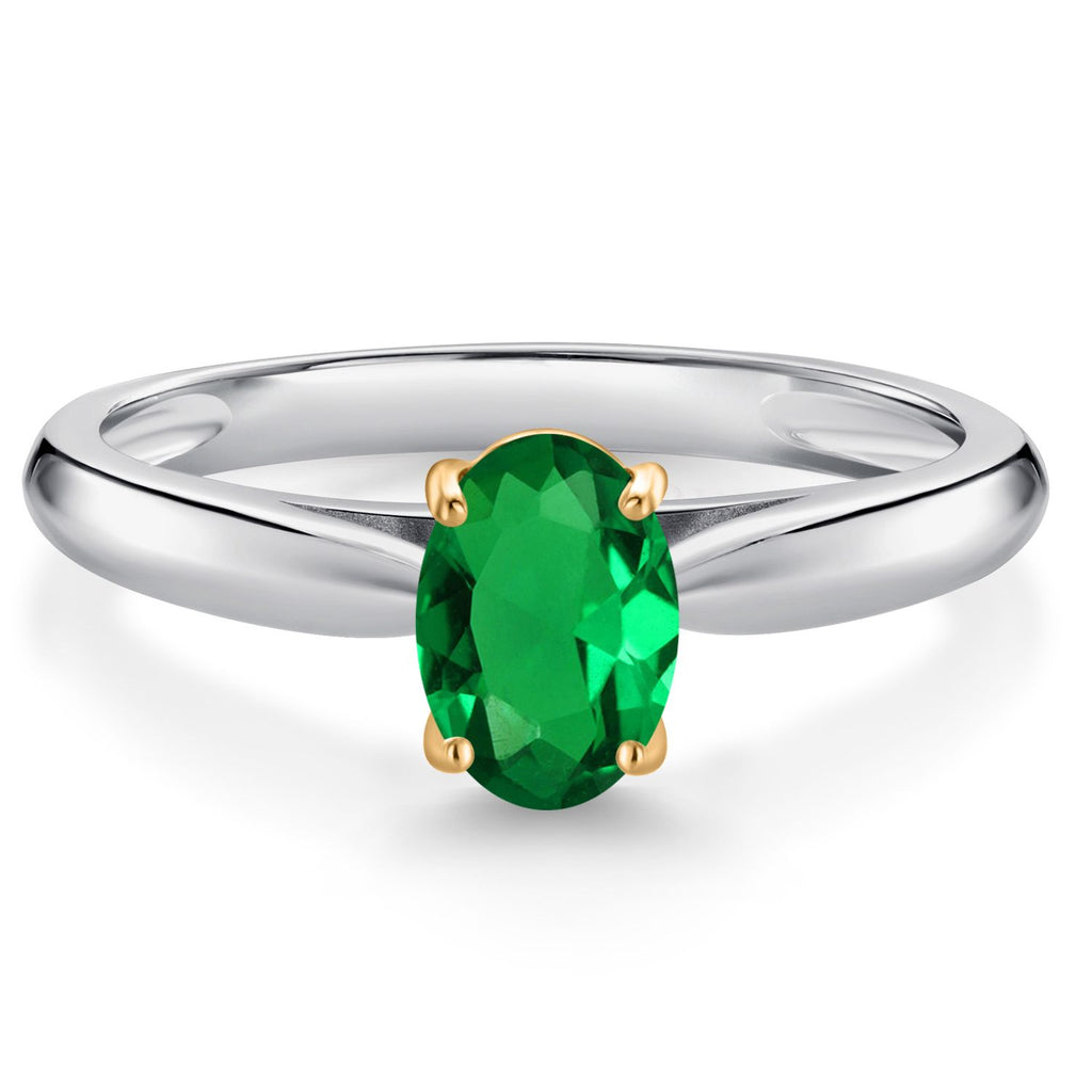Nano Emerald - May_7_Ring in 925 Sterling Silver and 10K Yellow Gold