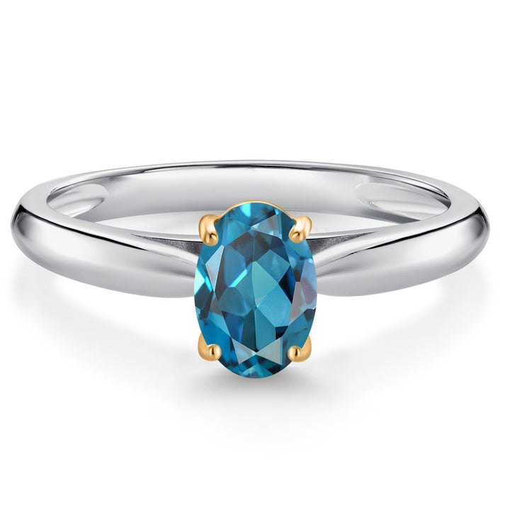 London Blue Topaz - November_7_Ring in 925 Sterling Silver and 10K Yellow Gold