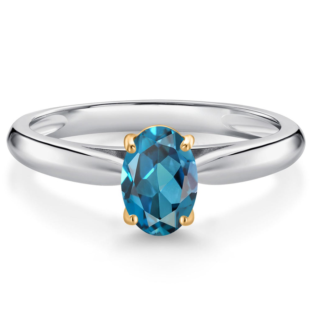London Blue Topaz - November_6_Ring in 925 Sterling Silver and 10K Yellow Gold