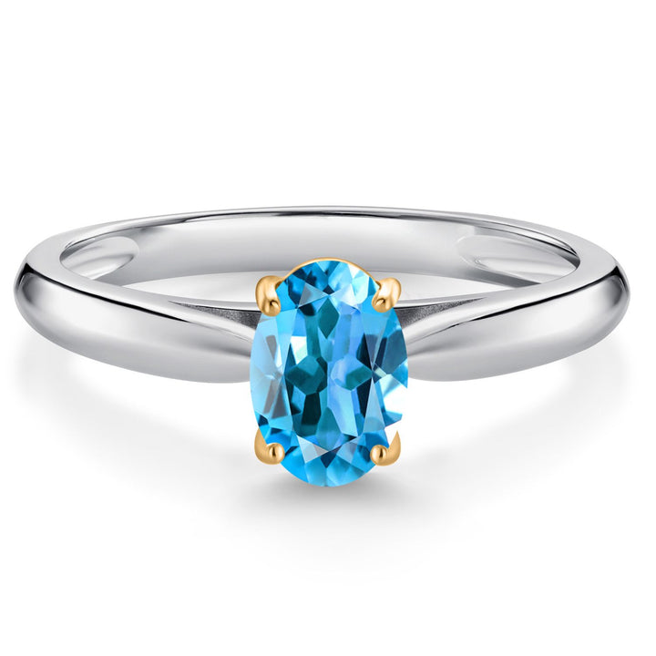 Swiss Blue Topaz - November_5_Ring in 925 Sterling Silver and 10K Yellow Gold