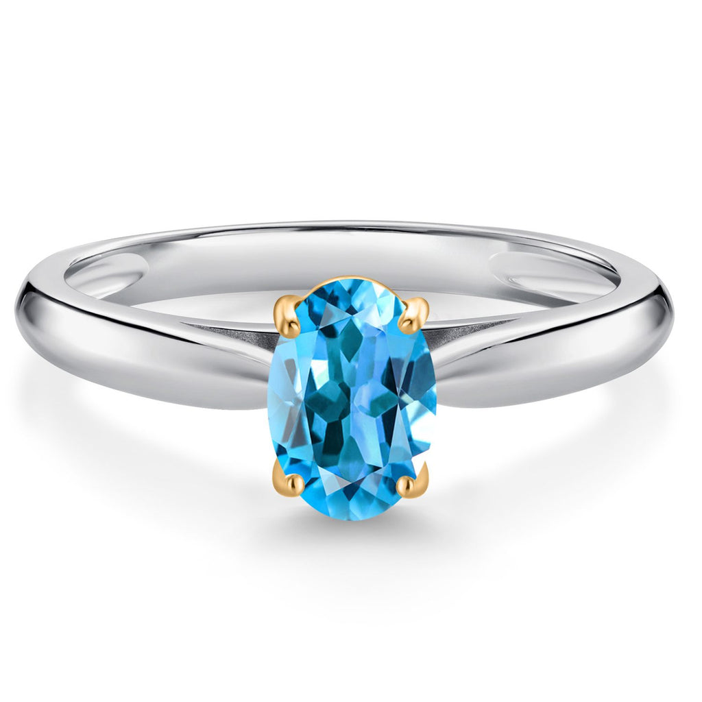 Swiss Blue Topaz - November_6_Ring in 925 Sterling Silver and 10K Yellow Gold