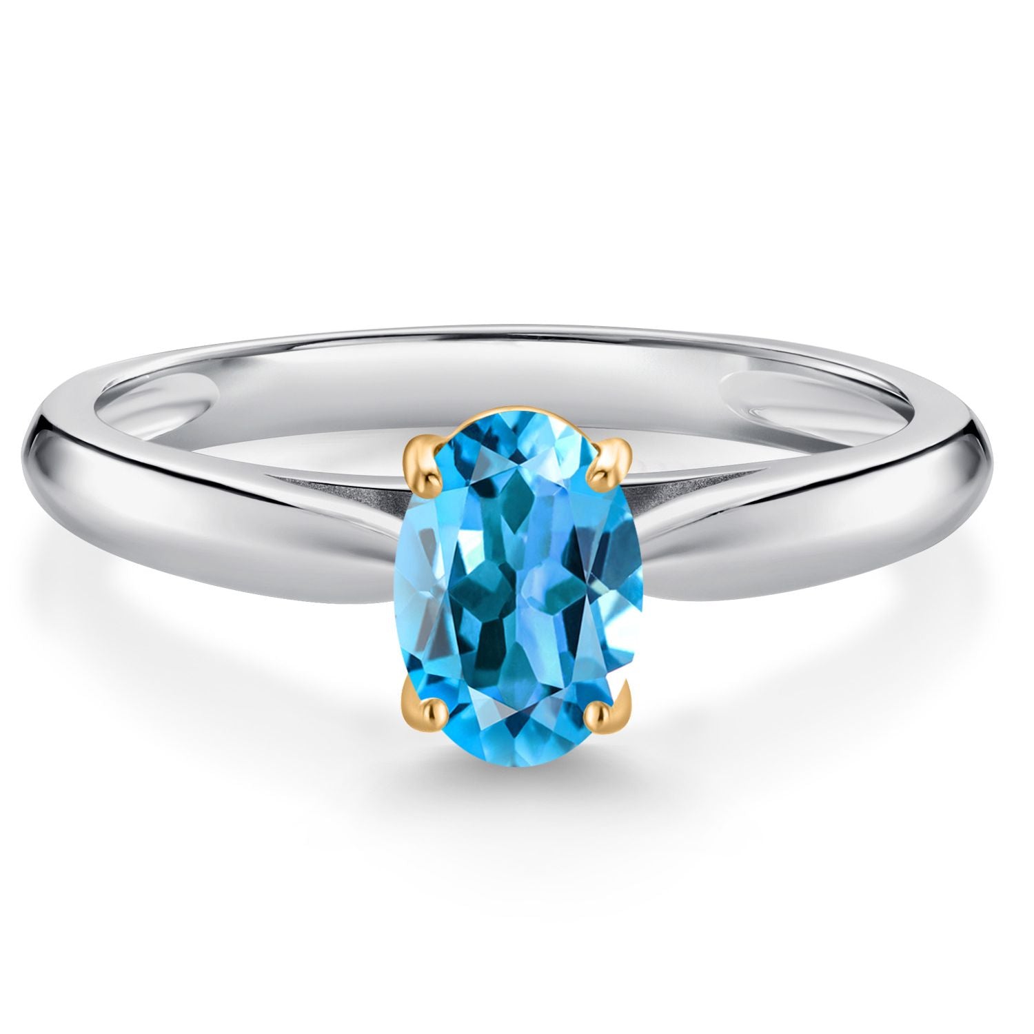 Swiss Blue Topaz - November_9_Ring in 925 Sterling Silver and 10K Yellow Gold